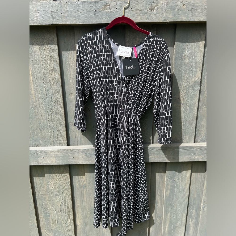 Leota Black & White Wrap Dress